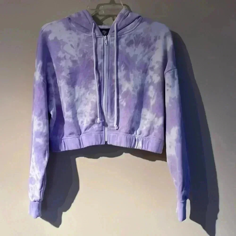 PacSun Full Zip Hoodie Women’s Small Crop Purple Tie Dye